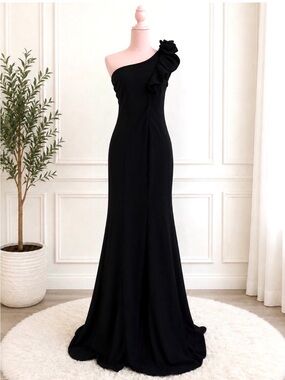 Alisa Pan Black One Shoulder Ruffle Mermaid Formal Gown Evening Dress